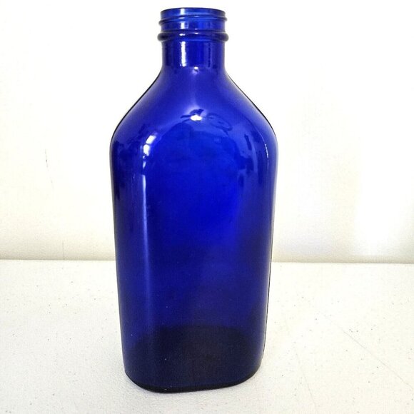 Vintage Cobalt Blue Glass Bottle Flower Display Shabby Chic Decor See Through - Picture 8 of 8